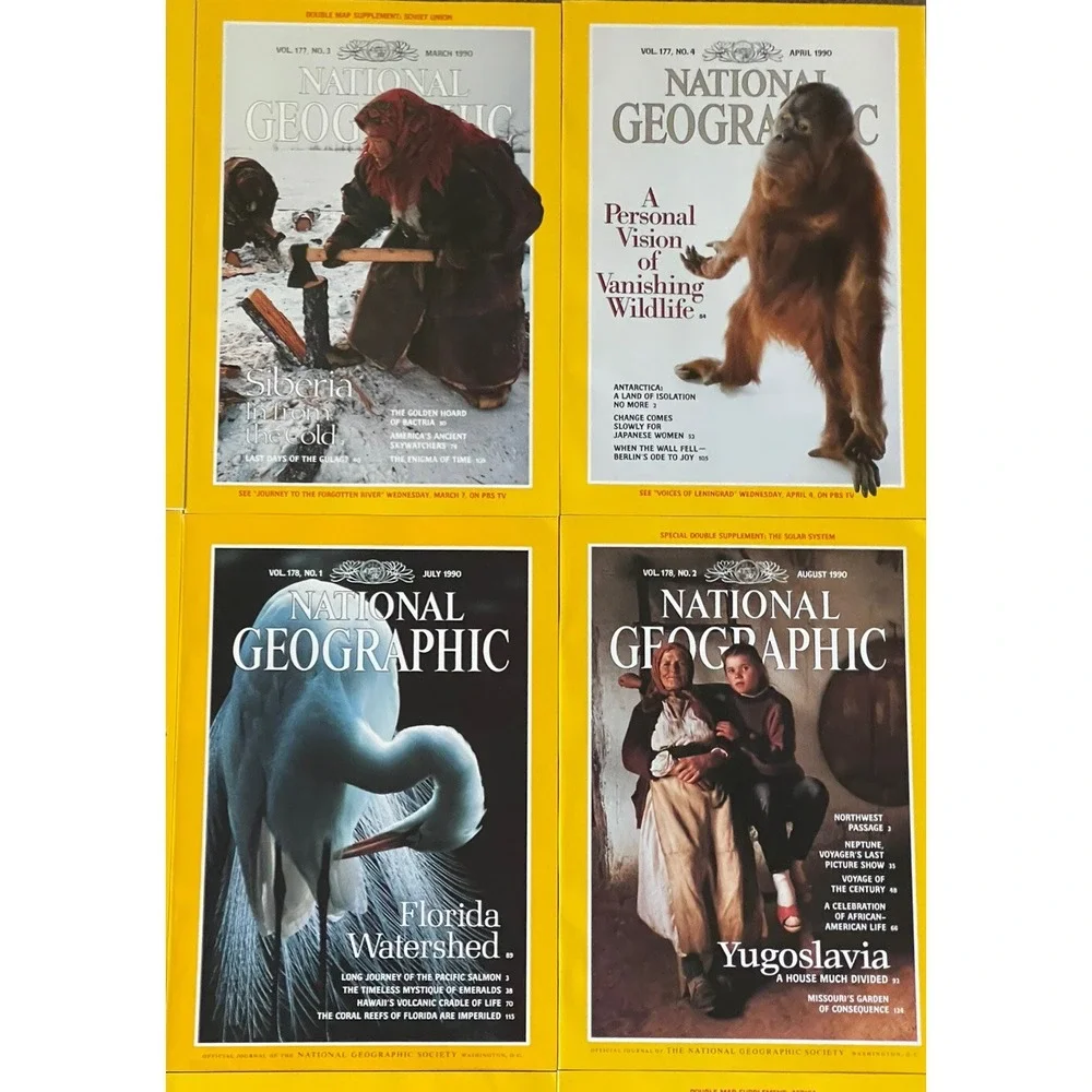 Lot of National Geographic‎ Magazines 1990 lot of 12 full set Jan-dec